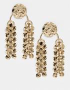 Asos Design Earrings With Texture Stud And Disc Embellished Drops In Gold Tone