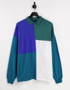 Asos Design Oversized Long Sleeve Polo T-shirt In Color Block-multi