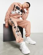 Asos Design Sweatpants With Disney Mickey Mouse Print In Brown - Part Of A Set