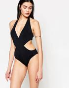 Goddiva Wrap Cutaway Swimsuit - Black