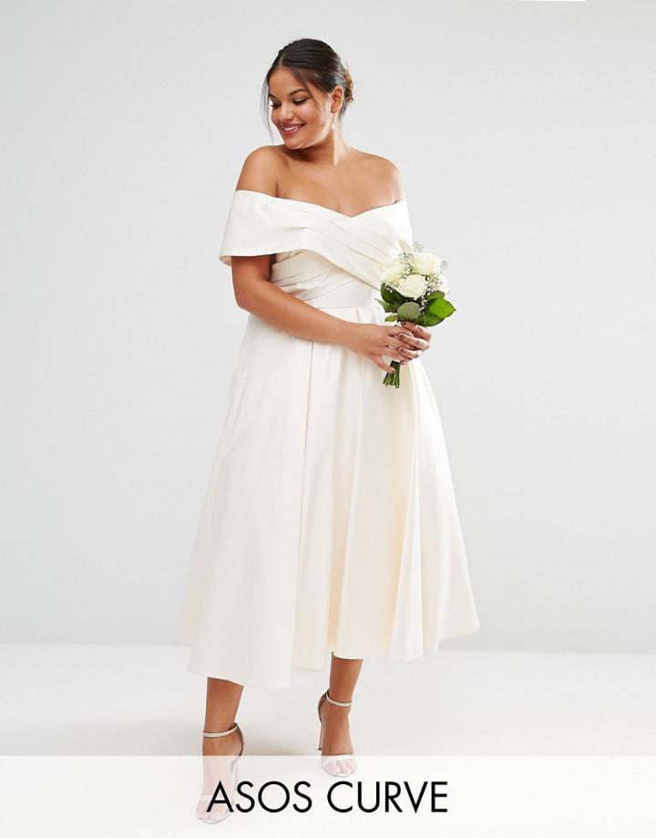 Asos Curve Bridal Bonded Sateen Cross Fold Debutante Dress - White