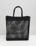 South Beach Woven Straw Shopper Bag - Black