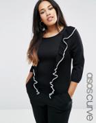 Asos Curve Sweater With Tipped Ruffles - Black