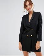 Asos Tux Dress With Shoulder Pads And Gold Buttons - Black
