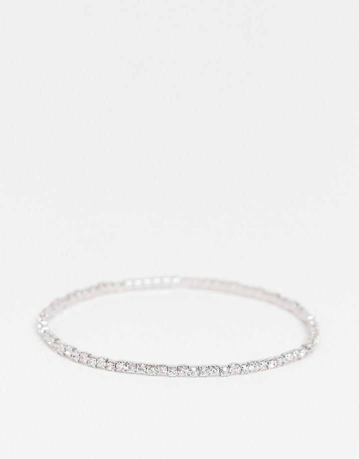 Asos Design Stretch Bracelet With Crystal In Silver Tone
