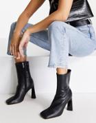 Asos Design Eagle Leather High-heeled Square Toe Boots In Black