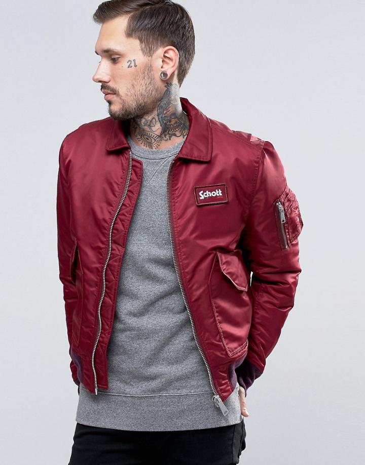 Schott Nylon Flight Bomber - Red