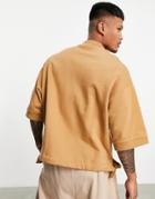 Asos Design Oversized Heavyweight T-shirt With Side Tie Detail In Brown