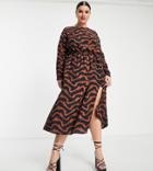 Asos Design Curve Midi Column Dress With Twist Front In Oversized Abstract Animal Print-multi