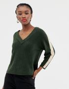 Jdy Stripe Sleeve V Neck Sweater-green
