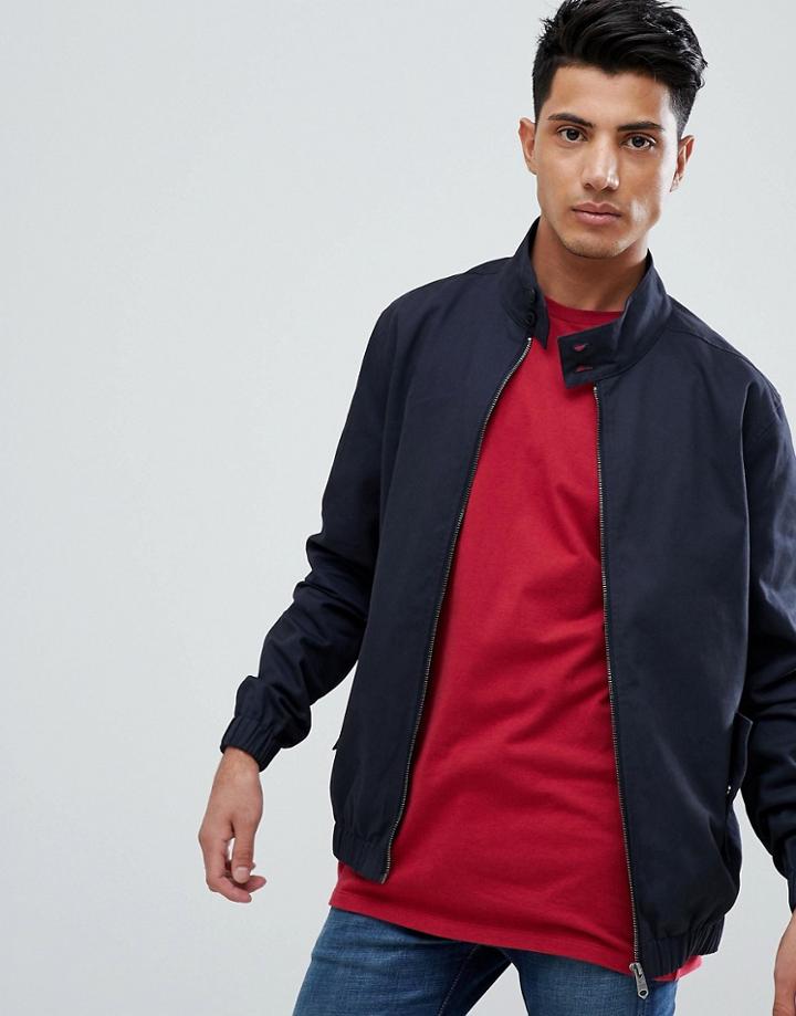 Threadbare Cotton Check Lined Harrington Jacket - Navy