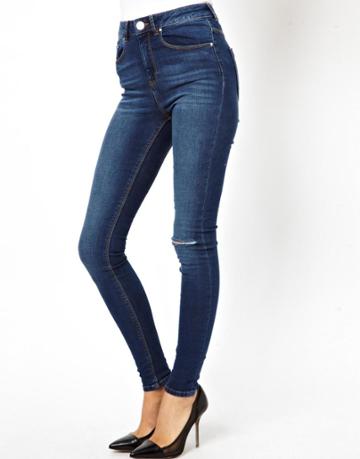Asos Ridley High Waist Ultra Skinny Jeans In Faded Authentic With Ripped Knee