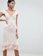 Asos Design Pretty Lace Ruffle Midi Dress - Yellow