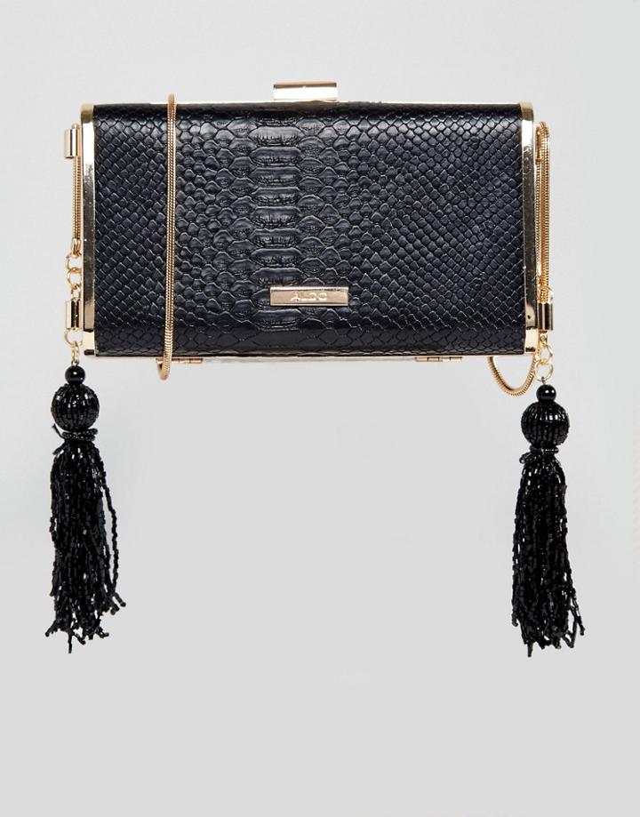Aldo Black Box Clutch With Cross Body Chain - Black
