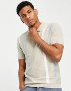 Topman Knitted Stripe Polo In Stone And Blue-neutral