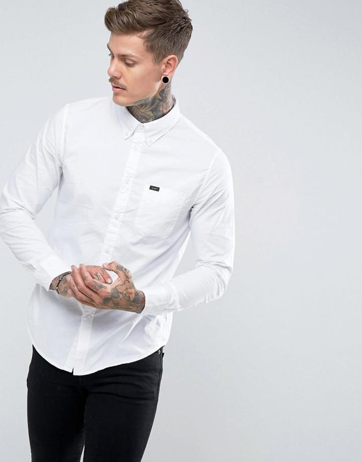 Lee Oxford Regular Fit Button Down Shirt White One Pocket - White