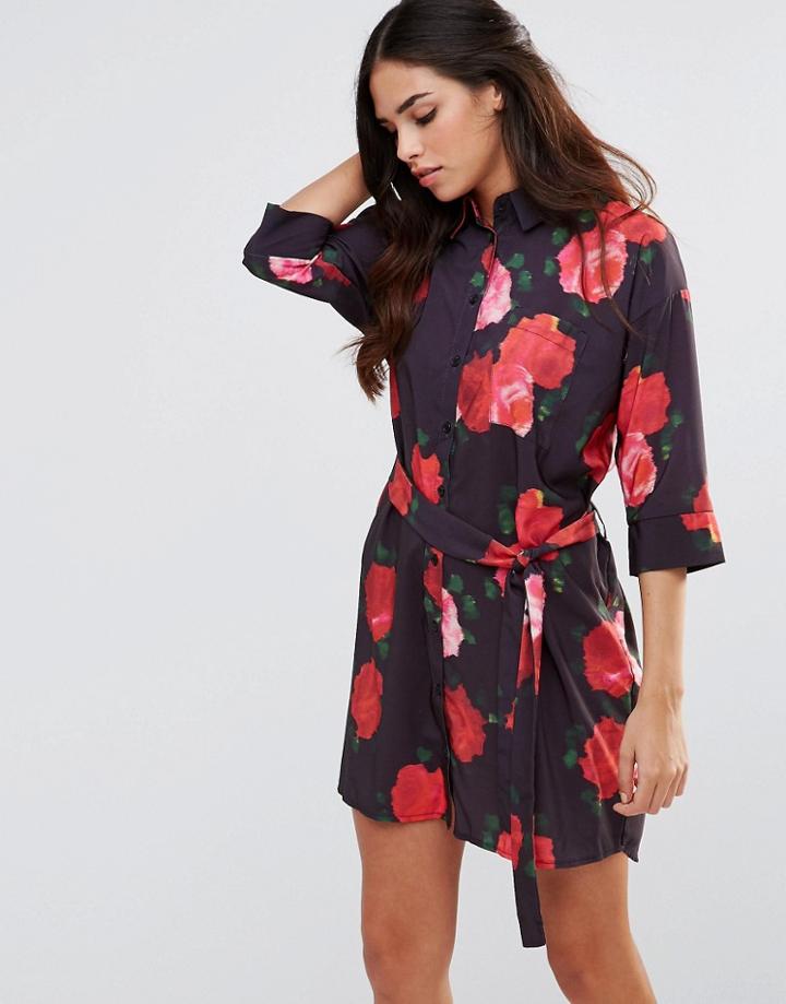 Oh My Love Tie Waist Shirt Dress - Dusky Vintage Rose