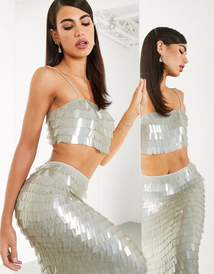 Asos Edition Crop Top In Teardrop Sequin - Part Of A Set-green