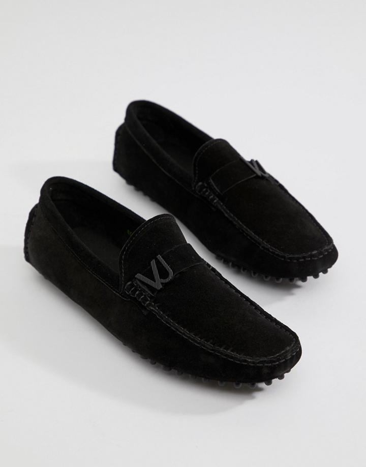 Versace Jeans Driving Shoes In Black Suede - Black