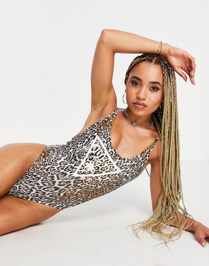 Guess Low Back Swimsuit In Leopard-multi