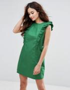 Fashion Union High Neck Dress With Frills - Green