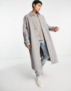 Asos Design Extreme Oversized Trench Coat In Gray Check