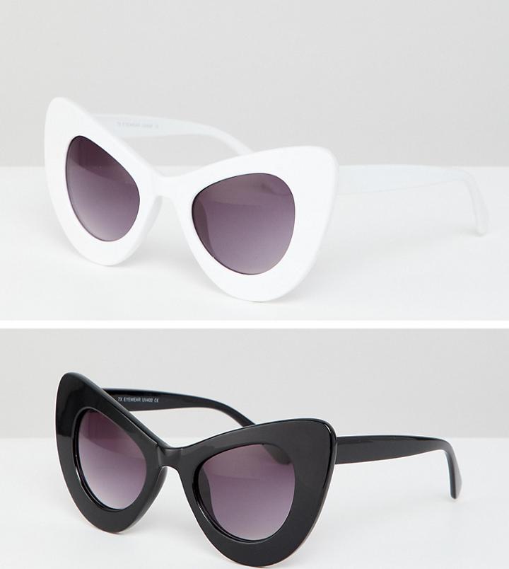 7x 2 Pack Chunky Cat Eye Sunglasses - Multi