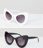 7x 2 Pack Chunky Cat Eye Sunglasses - Multi