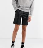 Asos Design Tall Slim Shorts In Faux Leather-black