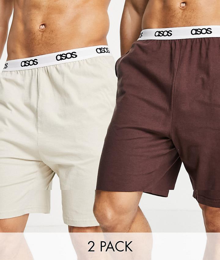 Asos Design 2 Pack Lounge Shorts In Browns-multi