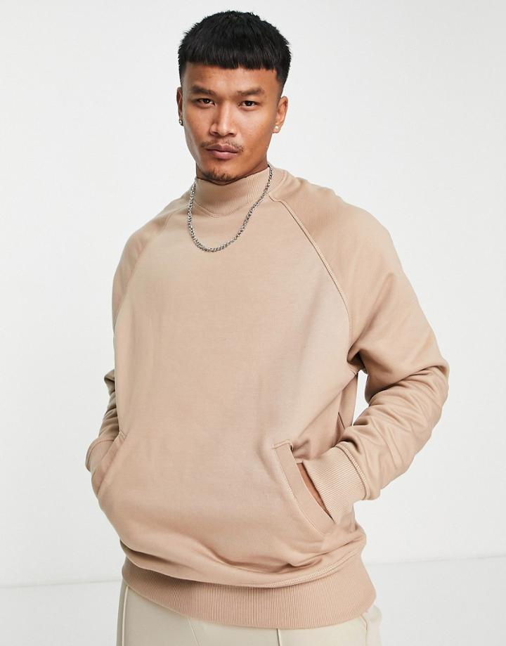 Asos Design Heavyweight Oversized Sweatshirt With Deep Rib In Beige - Part Of A Set-neutral