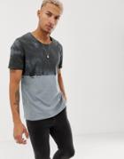 Asos Design Relaxed T-shirt With Roll Sleeve And Raw Scoop Neck With Dip Dye Wash - Gray