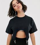 The Ragged Priest Crop Top With Suspender Detail - Black