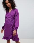 Unique 21 Long Sleeve Wrap Dress With Frill - Purple