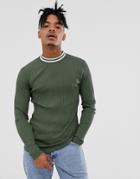 Asos Design Long Sleeve T-shirt In Rib With Tipping - Brown