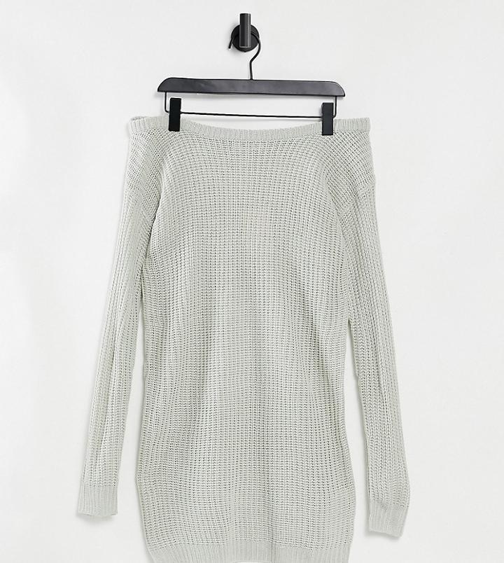 Missguided Petite Off-the-shoulder Sweater Dress In Gray-grey