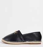 Truffle Collection Wide Fit Faux Leather Metal Trim Espadrilles In Black
