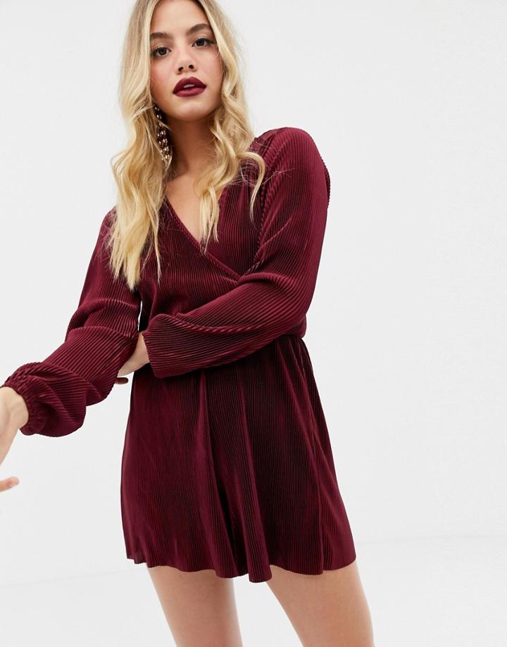 Asos Design Plisse Wrap Romper-red
