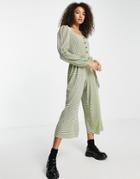 Asos Design Button Through Jumpsuit In Textured Gingham-multi