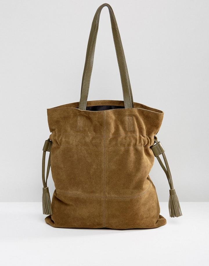 Asos Suede Drawstring Shopper Bag - Green