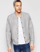 Asos Bomber Jacket With Poppers In Light Gray - Gray