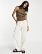 Topshop Low Rise Wide Leg Nylon Cargo Pants In Ecru-white