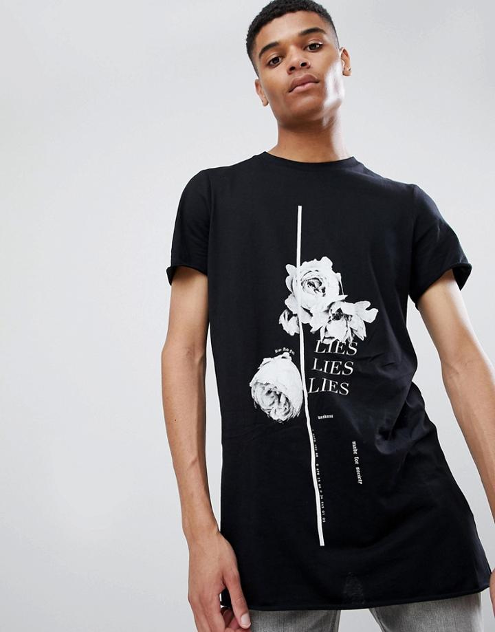 New Look Rose Print T-shirt - Black