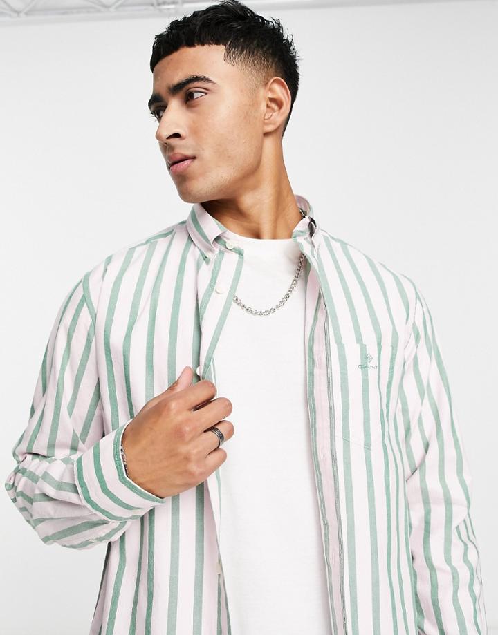 Gant Pastel Stripe Regular Fit Oxford Shirt In Pink And Green