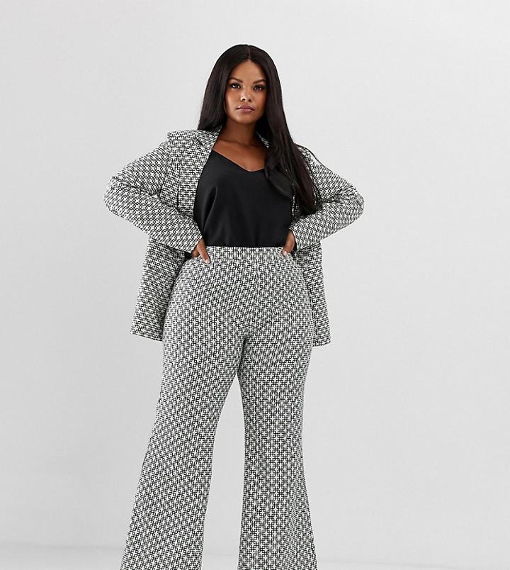 Unique21 Hero Plus Flared Pants In Monogram Print Two-piece - Cream