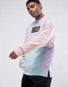 Asos Oversized Batwing Long Sleeve T-shirt With Text Print And Panels - Multi