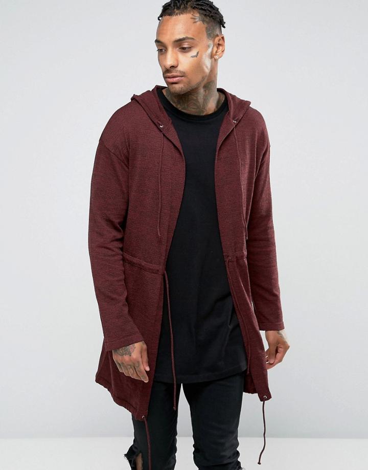 Asos Knitted Parka In Burgundy Twist - Red