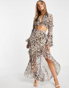 Asos Design Ruffle Detail Midi Skirt In Mixed Animal Print - Part Of A Set-multi