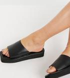 London Rebel Wide Fit Flatform Nineties Sandal With Square Toe In Black