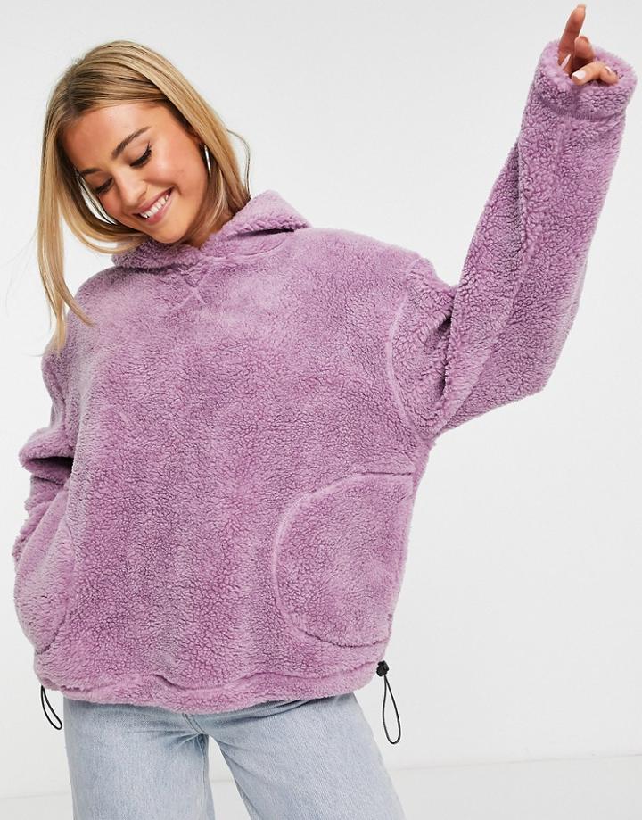 Topshop Sherpa Hoodie In Lilac-purple
